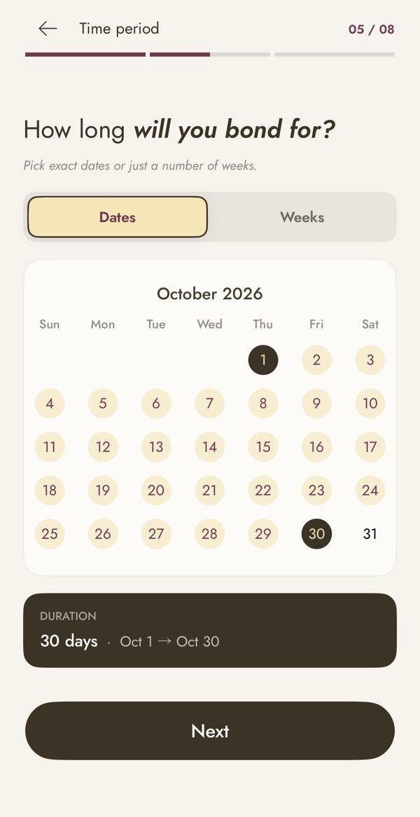 The real FitBond time screen with a 30-day period selected